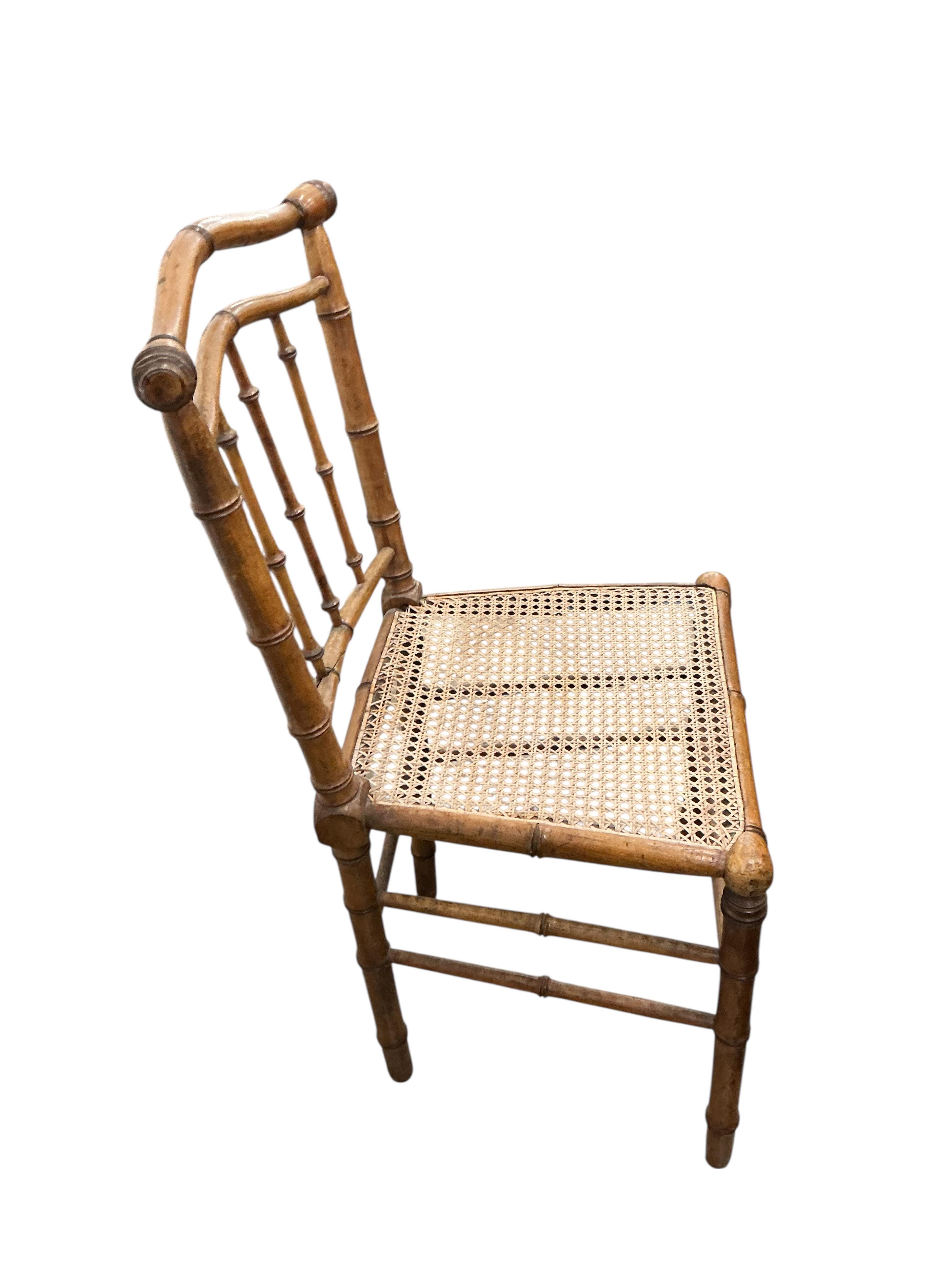 Five late 19th century French faux bamboo cane seat chairs, width 42cm, height 89cm